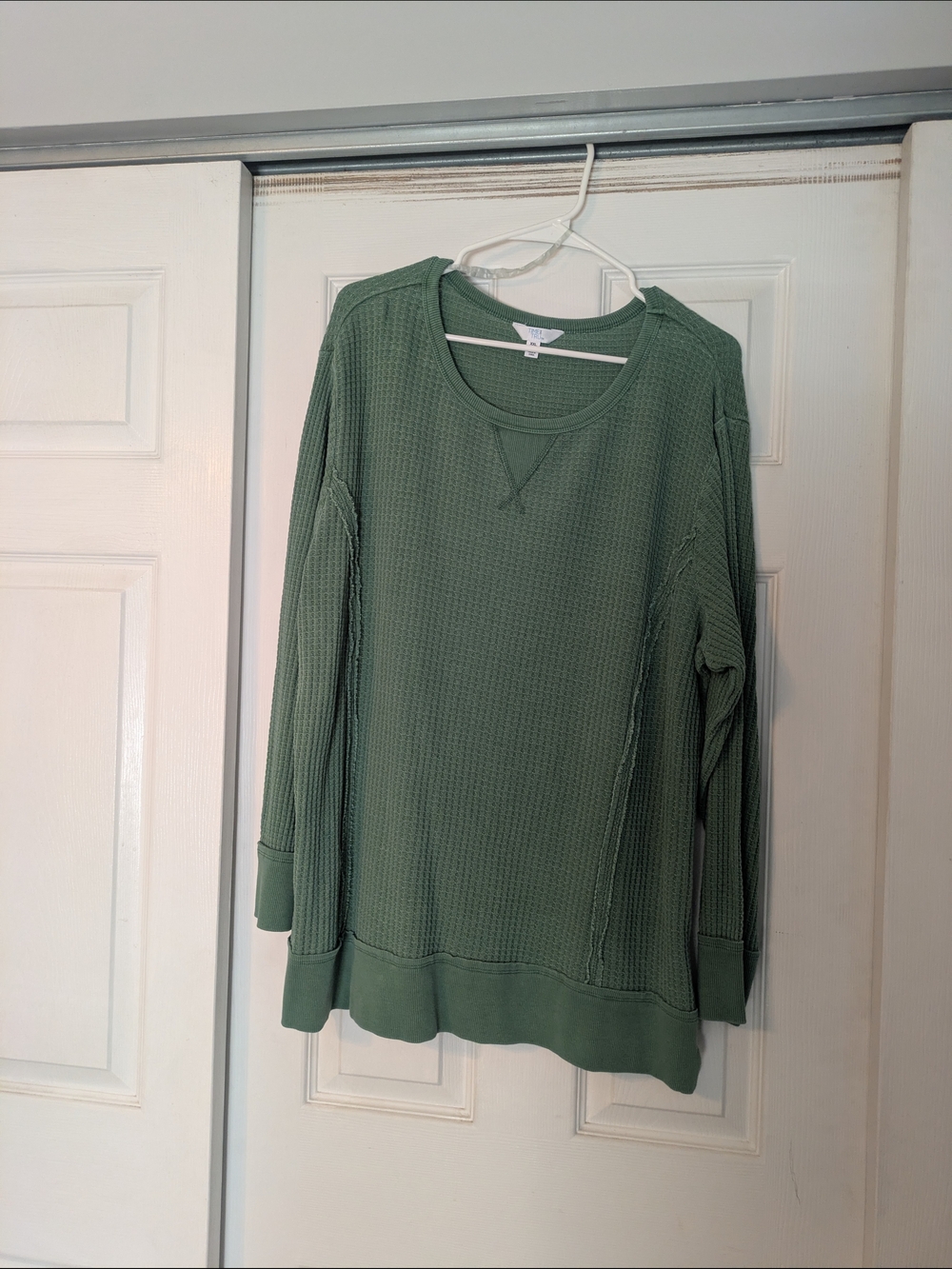 2X- Time & Tru Sage Green Waffle Knit Pullover